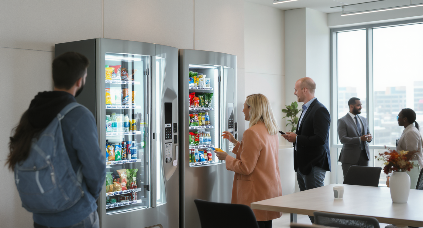 Distributeur automatique moderne offrant des solutions pour professionnels