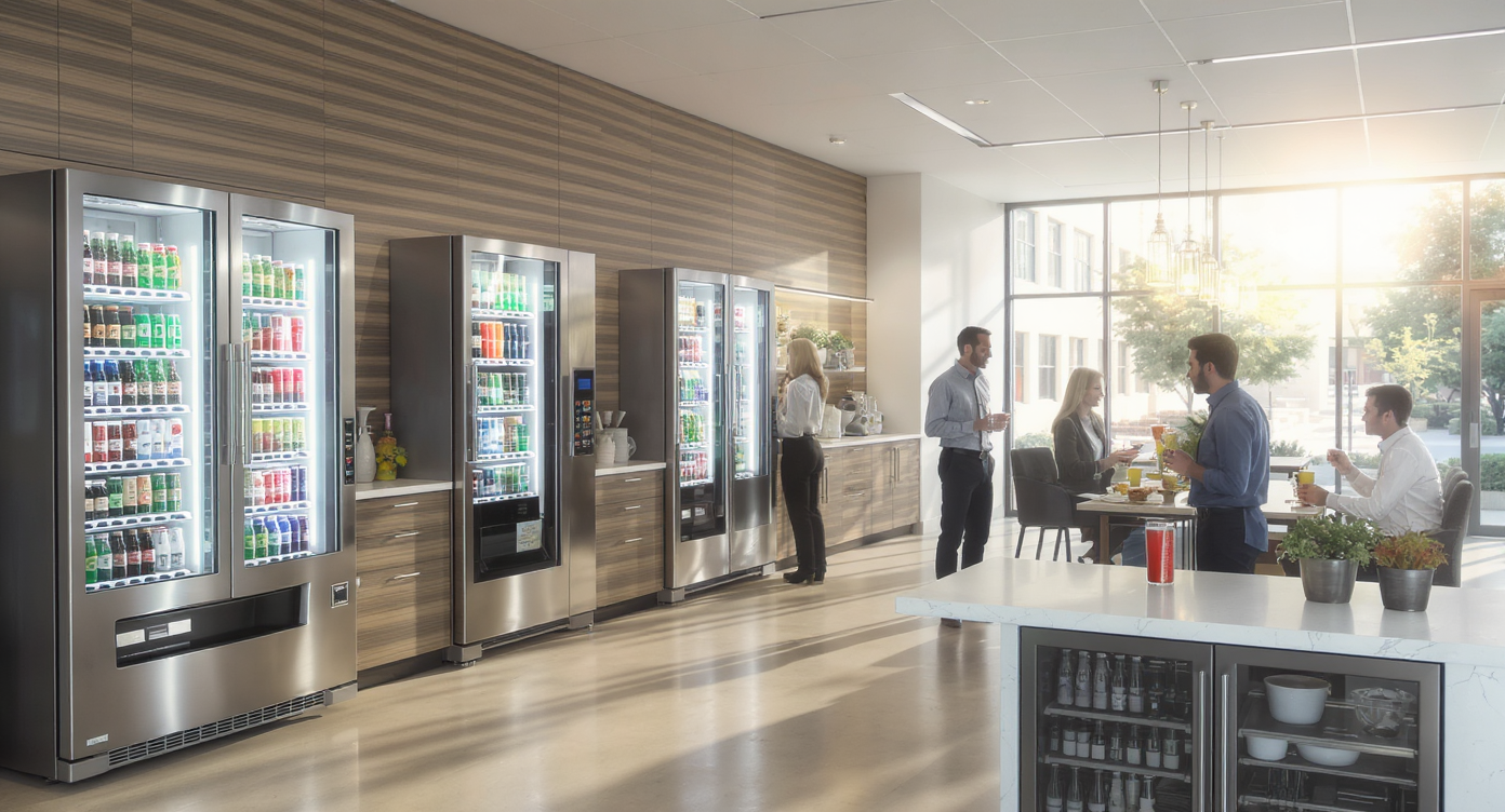 Distributeur automatique de boissons dans un environnement professionnel moderne