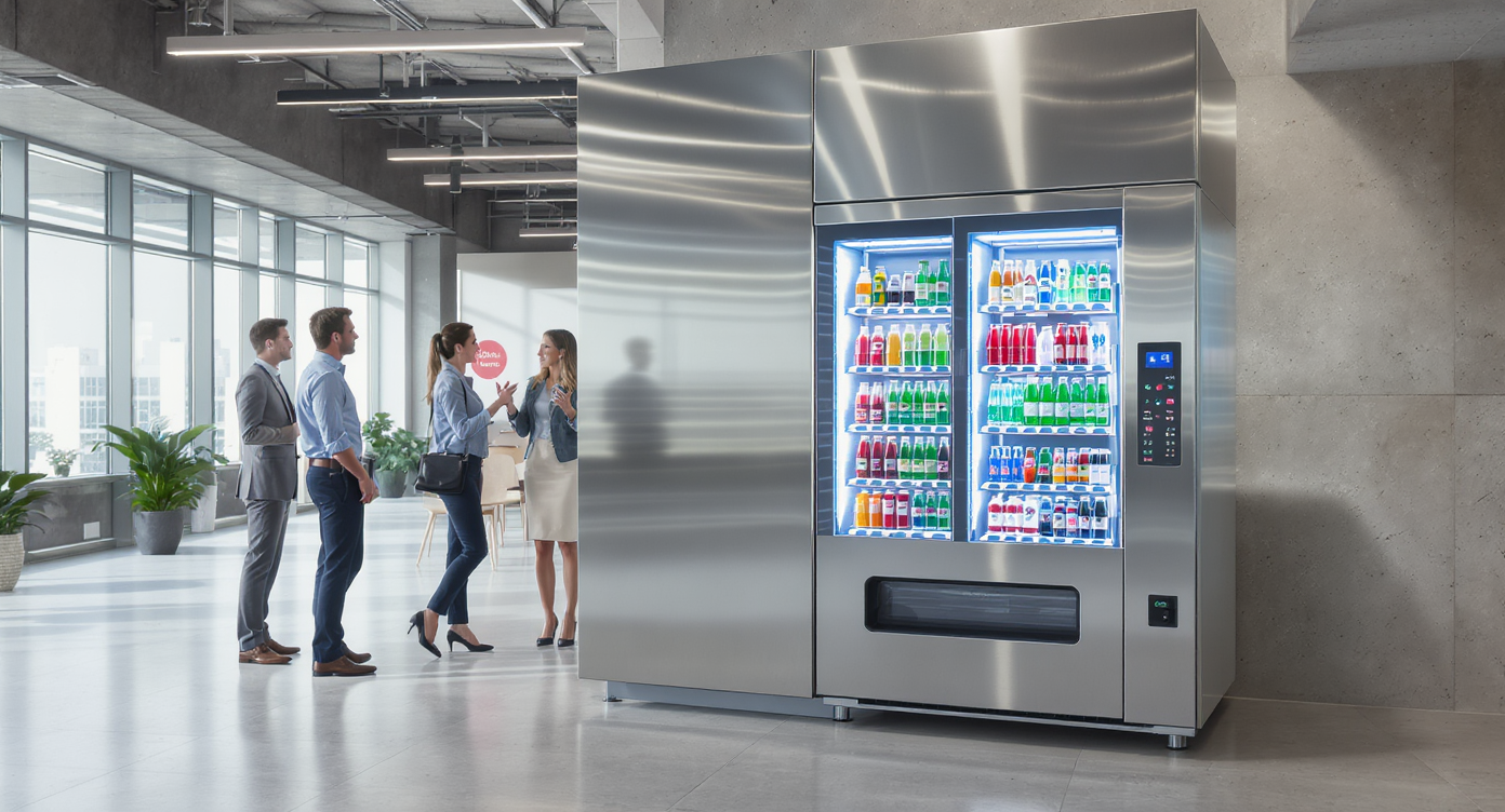 Distributeur automatique de boissons installé dans un bureau moderne