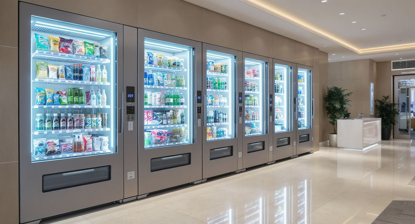 Distributeur automatique moderne dans un environnement professionnel dynamique