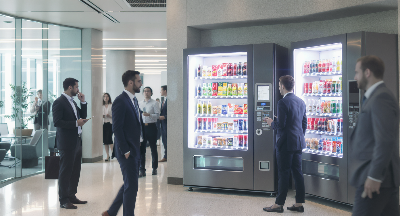 Distributeur automatique moderne offrant des produits variés pour professionnels